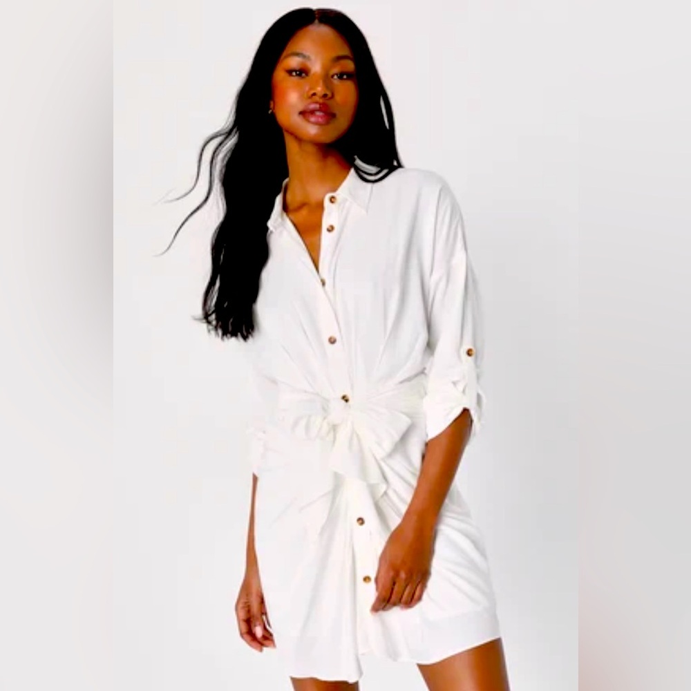 Lulus Charming Confidence White Collared Button-Up Mini Dress XS NWOT
